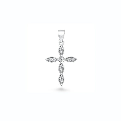 Sterling Silver Rhodium Plated Clear CZ Cross Pendant