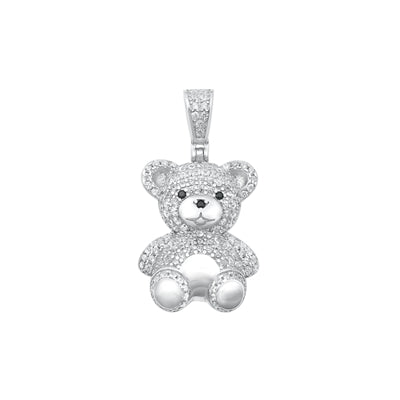 Sterling Silver Rhodium Plated Teddybear Clear CZ Pendant