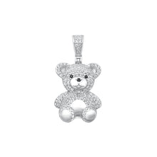 Load image into Gallery viewer, Sterling Silver Rhodium Plated Teddybear Clear CZ Pendant