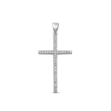 Sterling Silver Rhodium Plated 28mm Cross Clear CZ Pendant