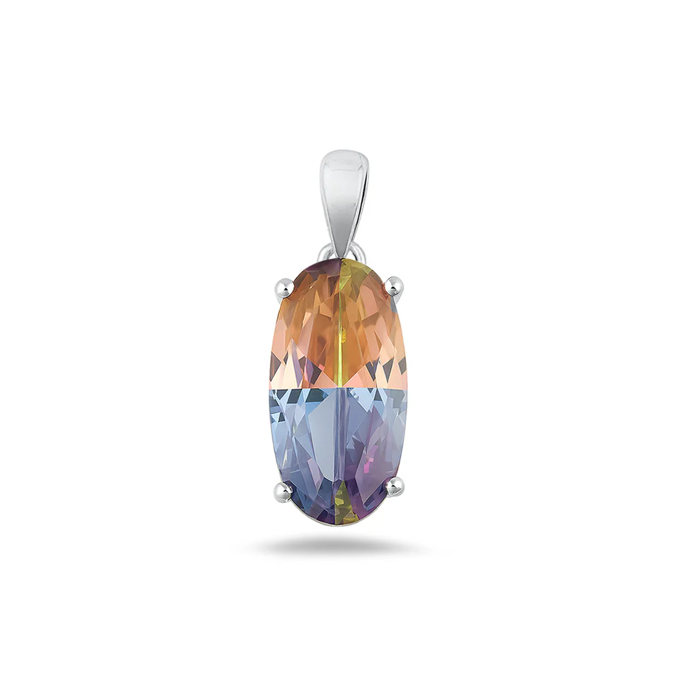 Sterling Silver Rhodium Plated Multi Colored CZ Pendant
