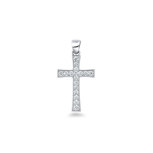 Load image into Gallery viewer, Sterling Silver Rhodium Plated 19.8mm Cross Clear CZ Pendant