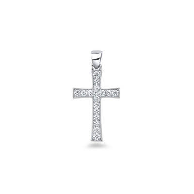 Sterling Silver Rhodium Plated 19.8mm Cross Clear CZ Pendant