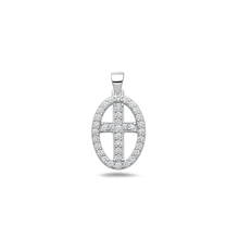 Load image into Gallery viewer, Sterling Silver Rhodium Plated Oval Cross Clear CZ Pendant
