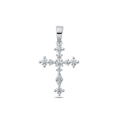 Sterling Silver Rhodium Plated Clear CZ Cross Pendant