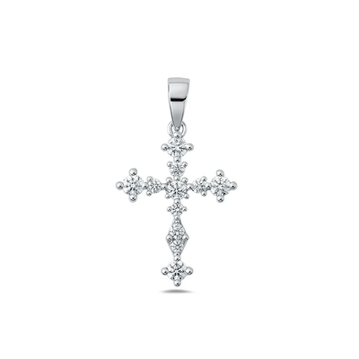 Sterling Silver Rhodium Plated Cross Clear CZ Pendant