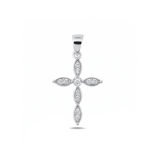 Load image into Gallery viewer, Sterling Silver Rhodium Plated 19.2mm Cross Clear CZ Pendant