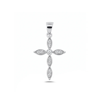 Sterling Silver Rhodium Plated 19.2mm Cross Clear CZ Pendant