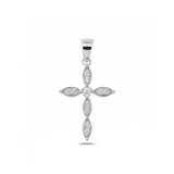 Sterling Silver Rhodium Plated 19.2mm Cross Clear CZ Pendant