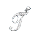 Sterling Silver Clear CZ T Initial Pendant