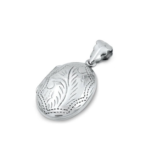 Sterling Silver Oval Floral Design Locket Pendant