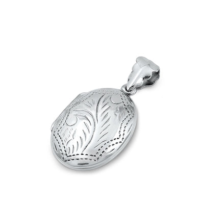 Sterling Silver Oval Floral Design Locket Pendant