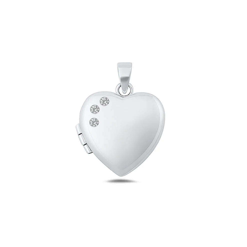Sterling Silver Polished 17.3mm Clear CZ Heart Locket Pendant