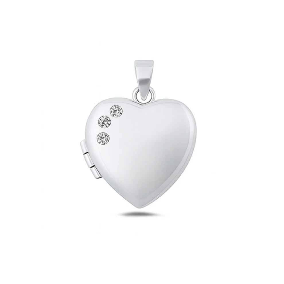 Sterling Silver Polished 20.2mm Clear CZ Heart Locket Pendant