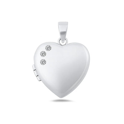 Sterling Silver Polished 23.4mm Clear CZ Heart Locket Pendant