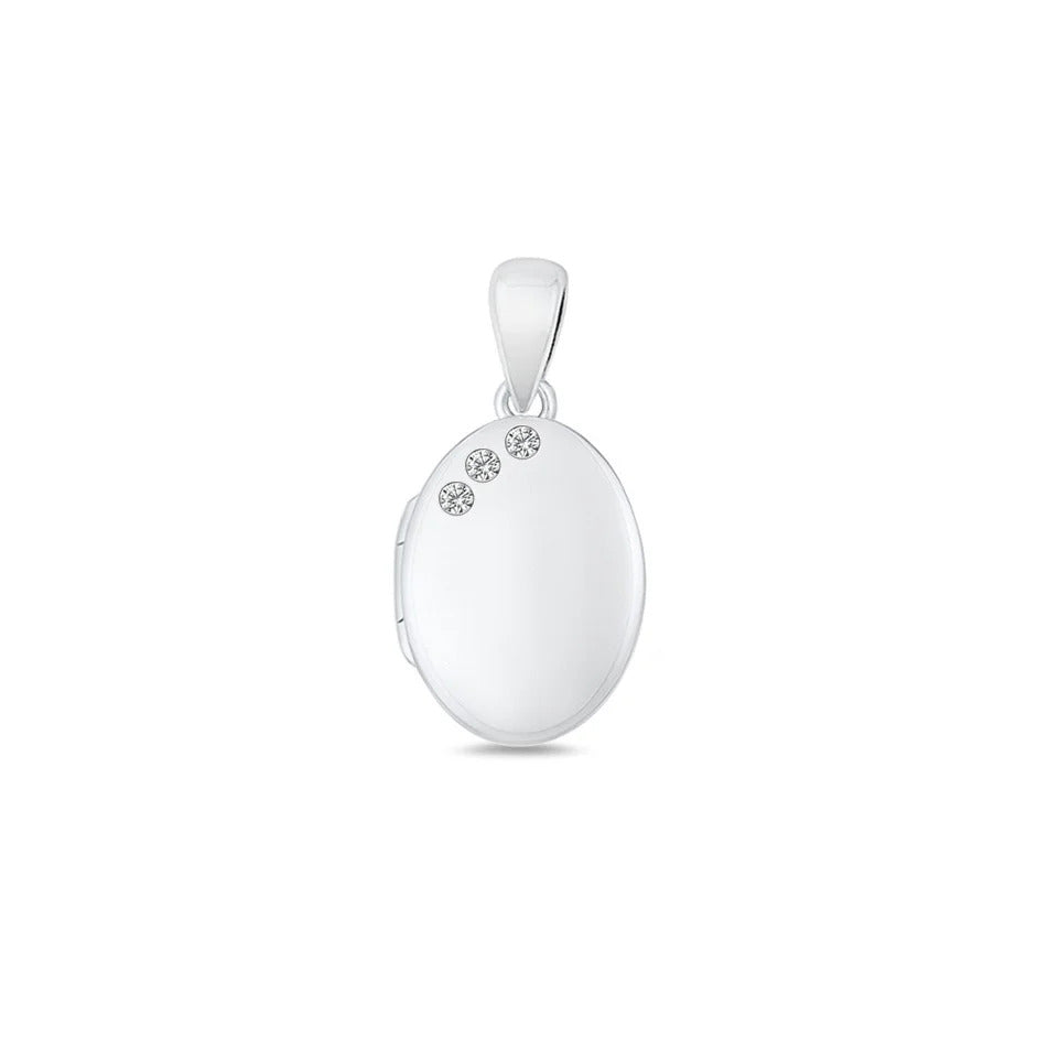 Sterling Silver Polished Clear CZ Oval Locket Pendant