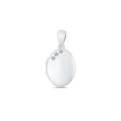 Sterling Silver Polished Clear CZ Oval Locket Pendant