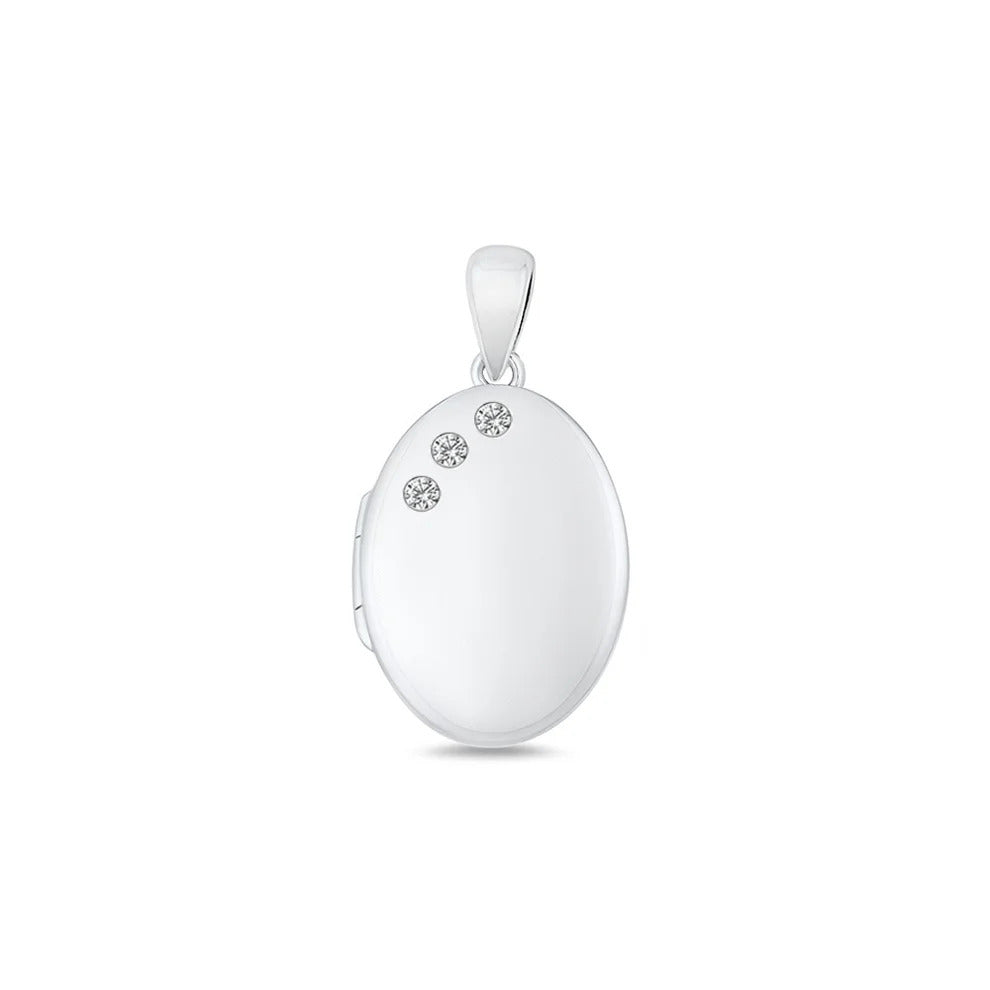 Sterling Silver Polished 17mm Clear CZ Oval Locket Pendant