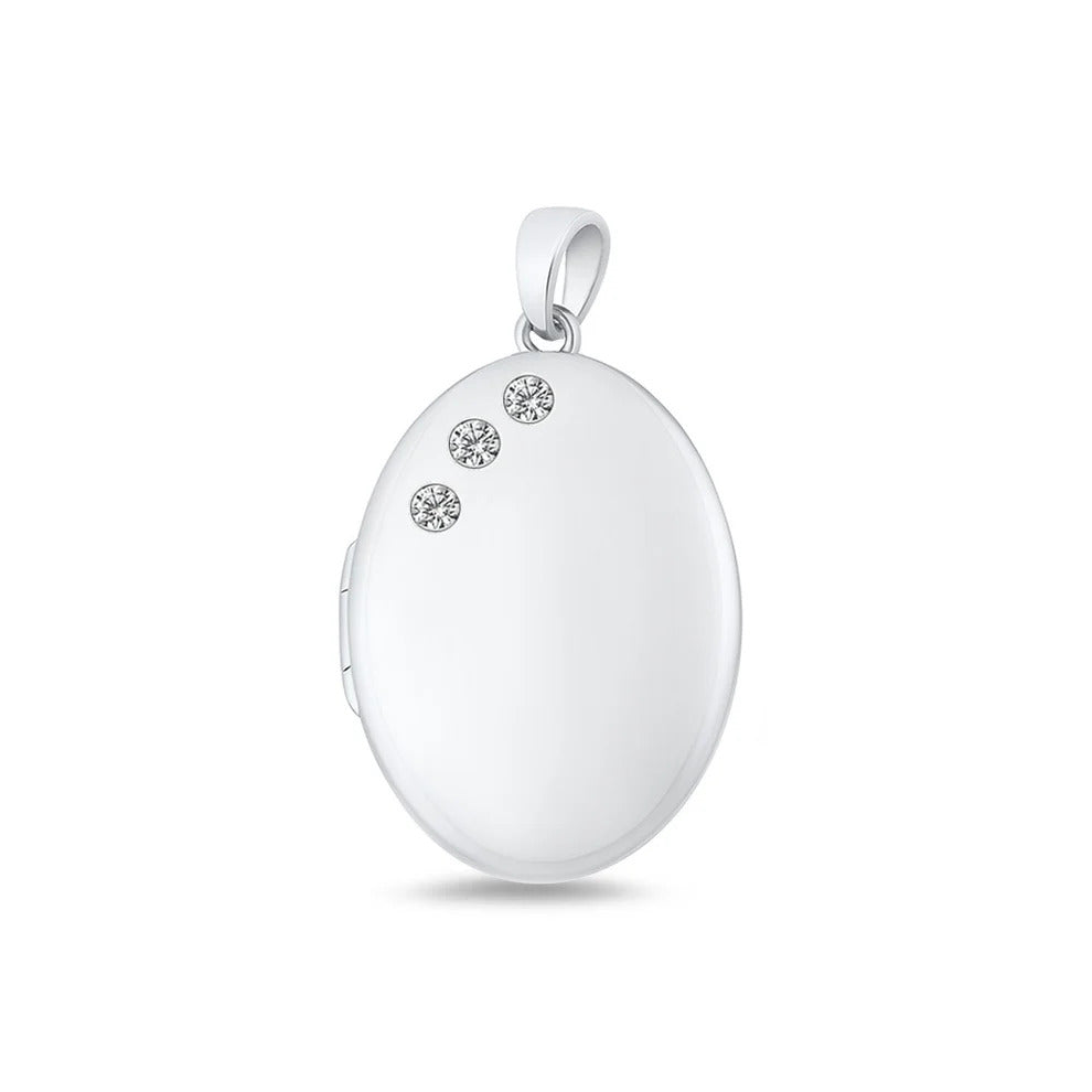 Sterling Silver Polished 23mm Clear CZ Oval Locket Pendant