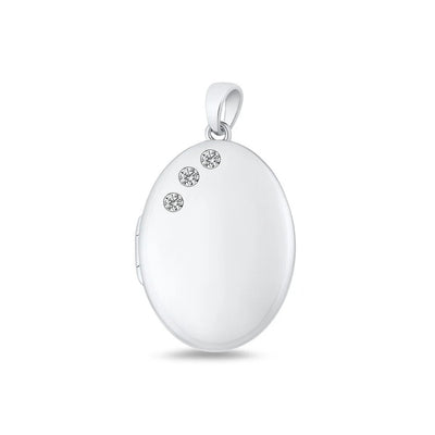 Sterling Silver Polished 23mm Clear CZ Oval Locket Pendant