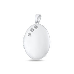 Sterling Silver Polished 23mm Clear CZ Oval Locket Pendant
