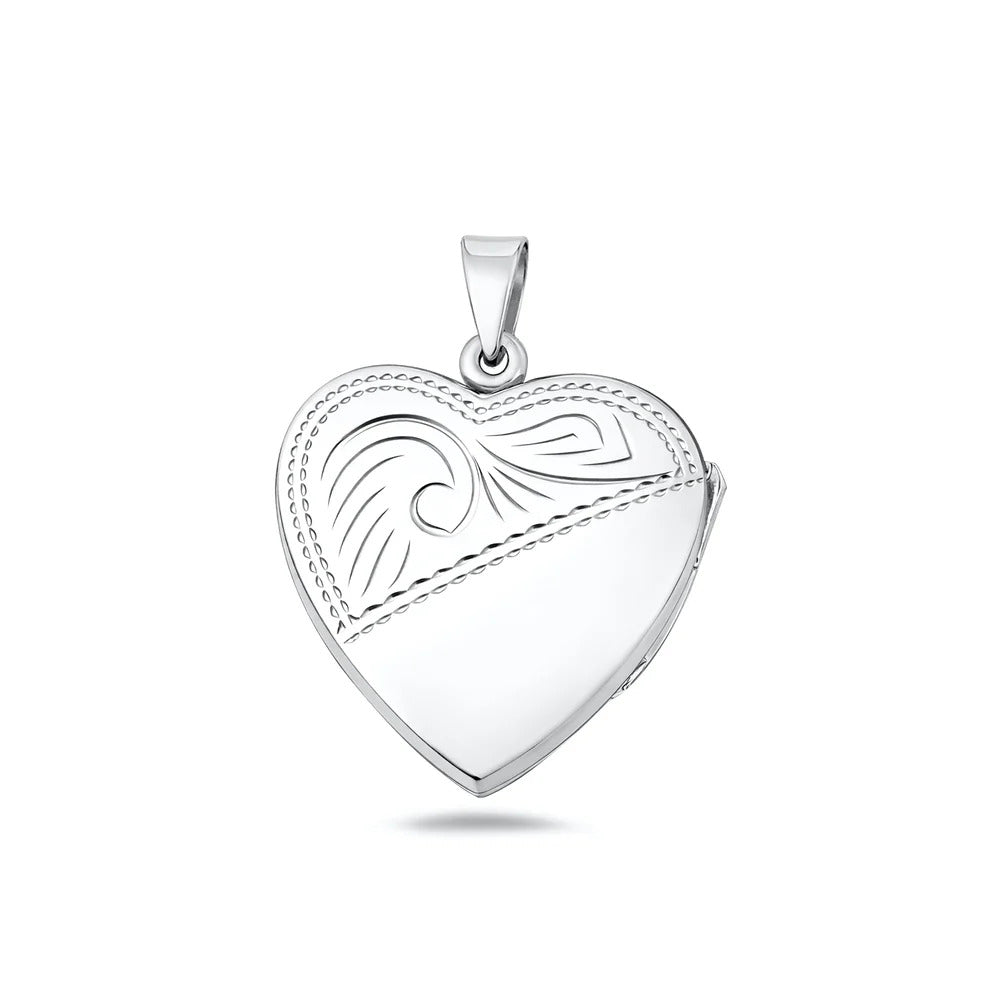 Sterling Silver Polished Engraved 26mm Heart Locket Pendant