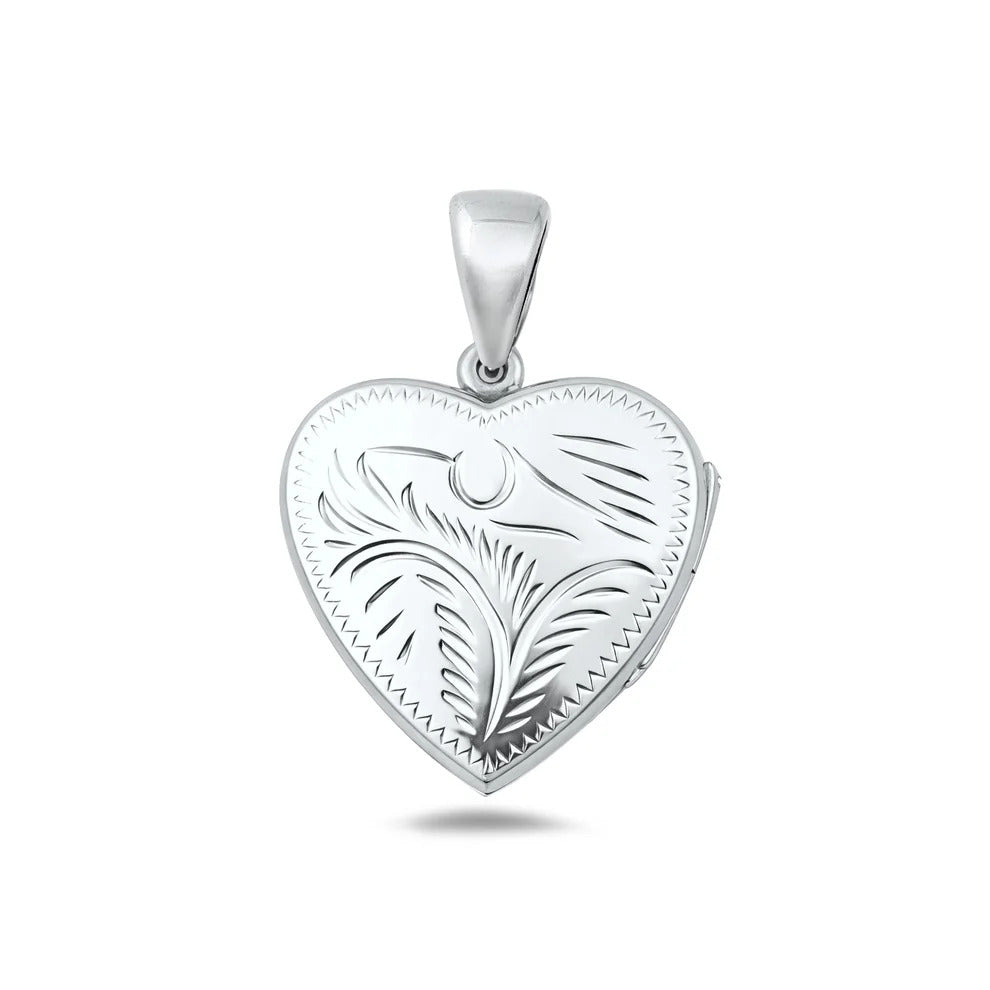 Sterling Silver Polished Engraved Heart 26mm Locket Pendant