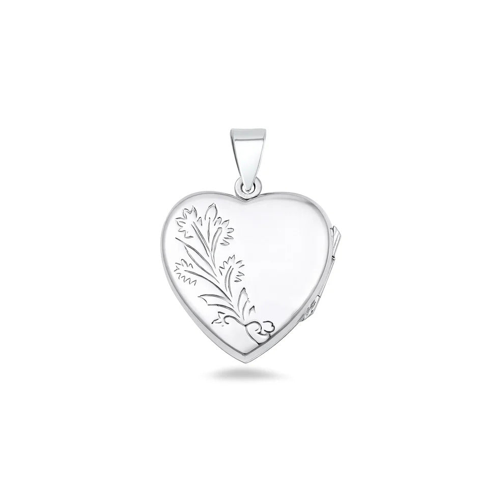 Sterling Silver Polished Engraved Heart 20mm Locket Pendant