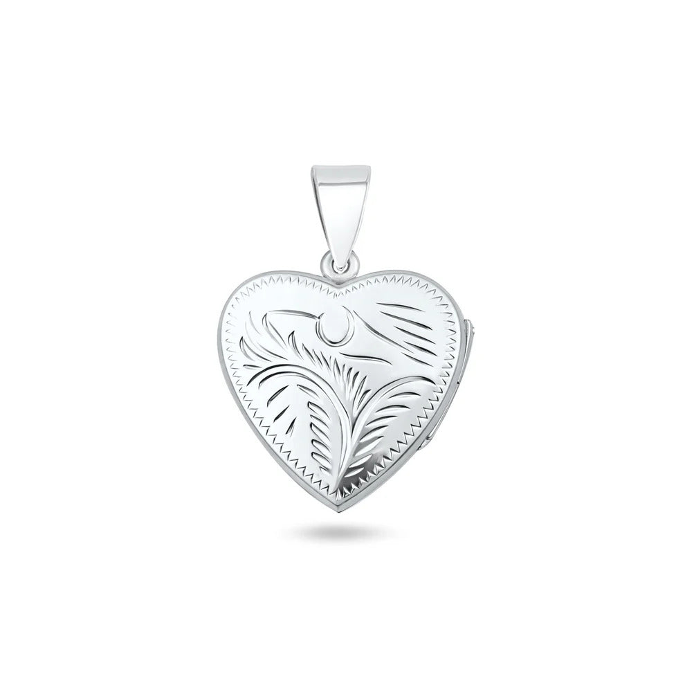 Sterling Silver Polished Engraved 22mm Heart Locket Pendant