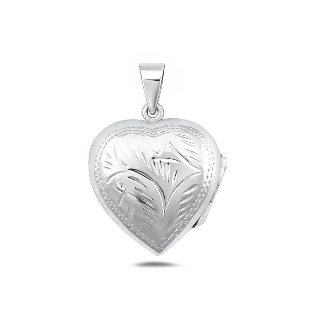 Sterling Silver Polished Heart Engraved Locket Pendant