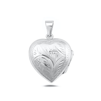 Sterling Silver Polished Heart Engraved Locket Pendant
