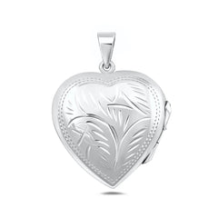 Sterling Silver Polished 30mm Heart Engraved Locket Pendant