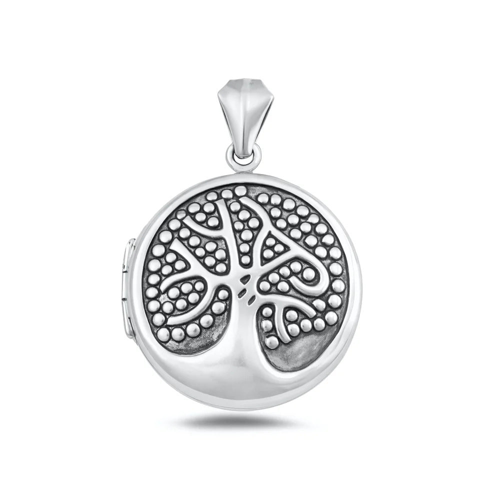 Sterling Silver Oxidized And Polished Tree Locket Pendant