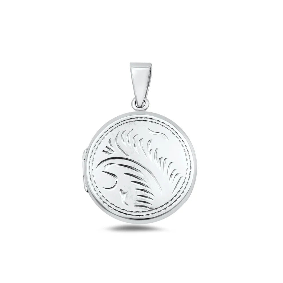 Sterling Silver Polished 24mm Engraved Round Locket Pendant