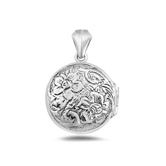Sterling Silver Oxidized And Polished Flowers Locket Pendant