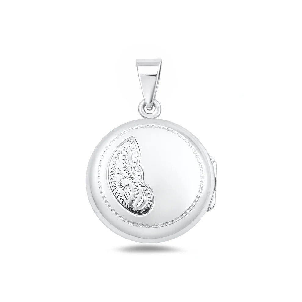 Sterling Silver Polished Engraved Round 25mm Locket Pendant