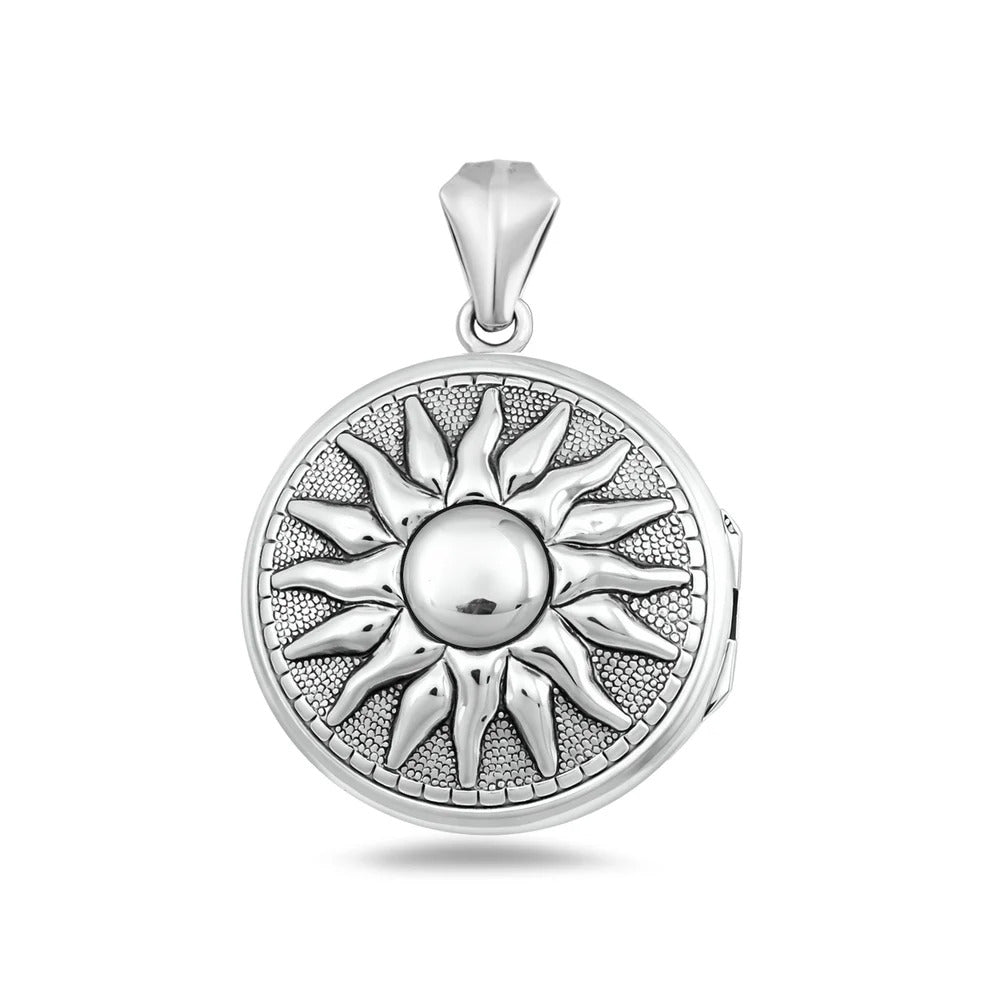 Sterling Silver Oxidized And Polished Sun Locket Pendant