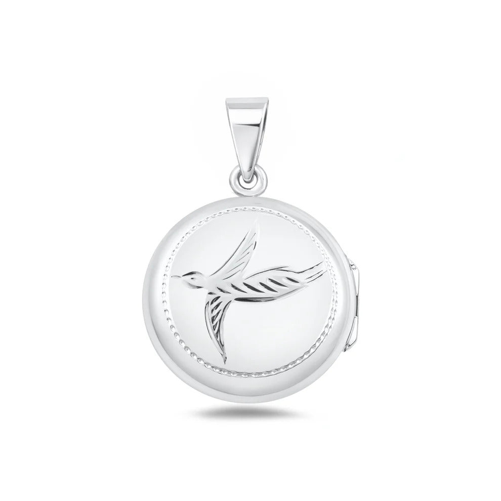 Sterling Silver Polished Bird Engraved Locket Pendant