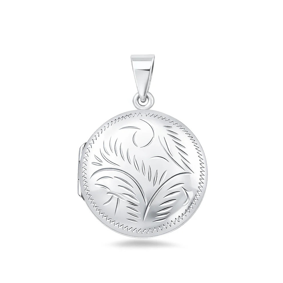 Sterling Silver Polished 29mm Engraved Round Locket Pendant