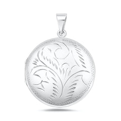 Sterling Silver Polished 35mm Engraved Round Locket Pendant