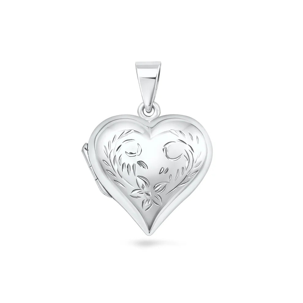 Sterling Silver Polished 24mm Engraved Heart Locket Pendant