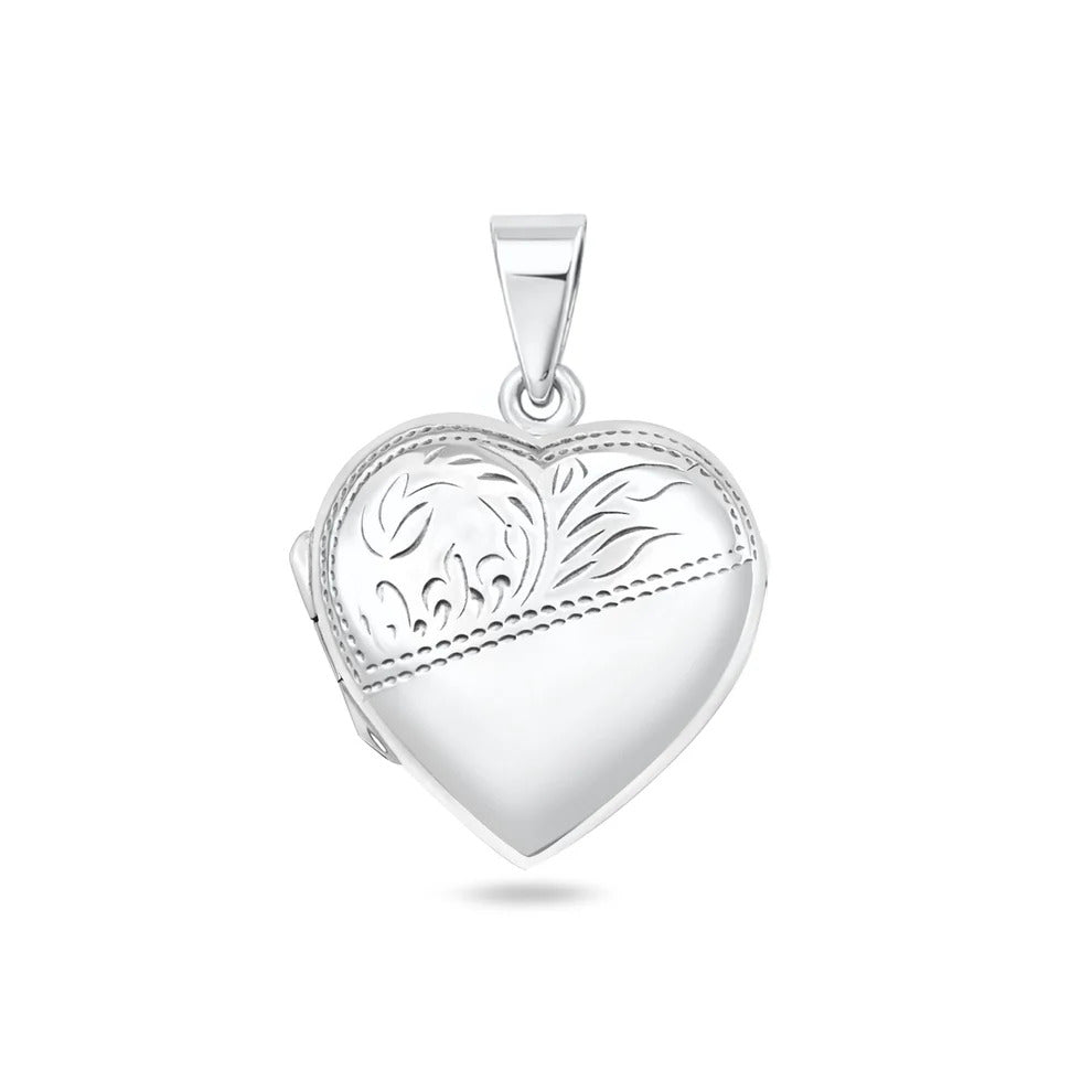 Sterling Silver Polished Engraved Heart 24mm Locket Pendant