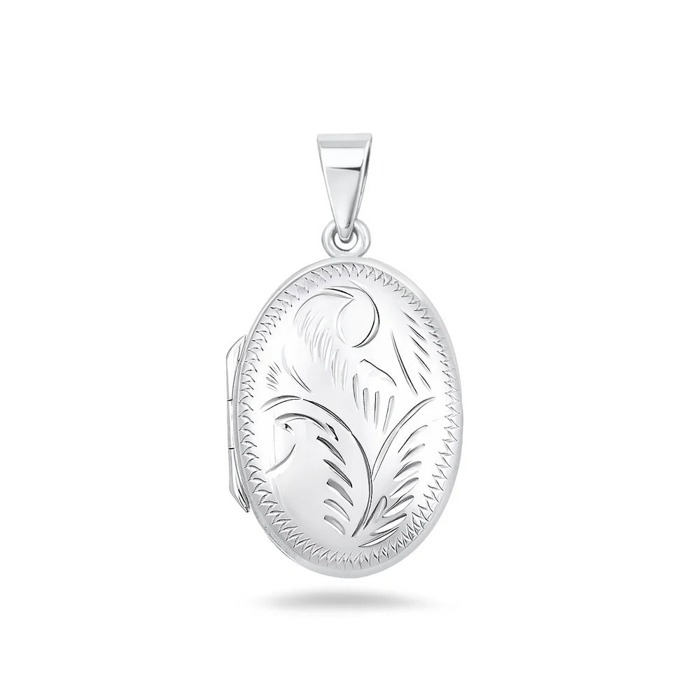 Sterling Silver Polished 28mm Engraved Oval Locket Pendant