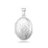 Sterling Silver Polished 30mm Engraved Oval Locket Pendant