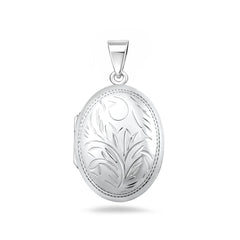 Sterling Silver Polished 30mm Engraved Oval Locket Pendant