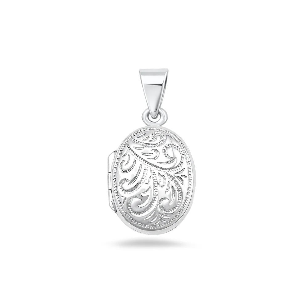 Sterling Silver Polished Engraved Oval Locket Pendant