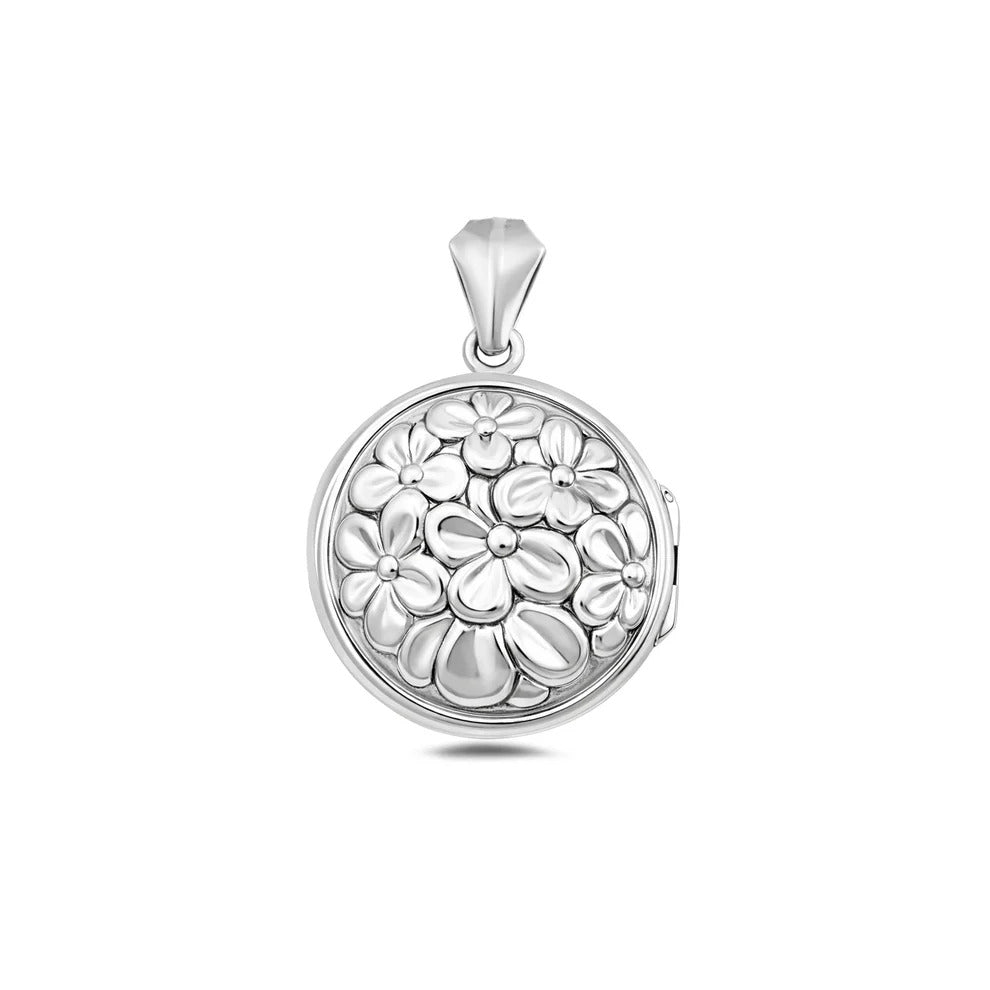Sterling Silver Polished Floral Locket Pendant