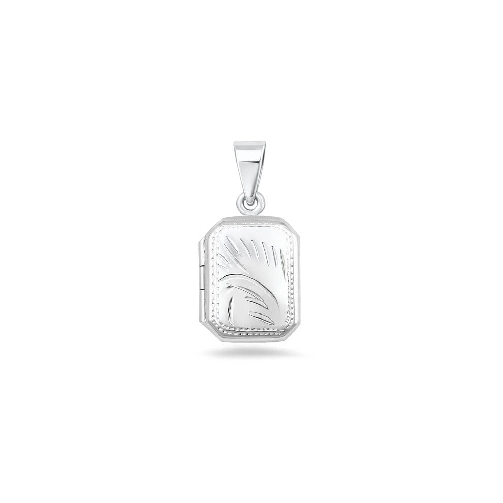 Sterling Silver Polished Rectangle Engraved Locket Pendant
