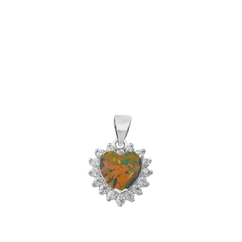 Sterling Silver Black Lab Opal And CZ Heart Pendant