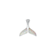 Load image into Gallery viewer, Sterling Silver Rhodium Plated Whale Tail White Lab Opal And Clear CZ Pendant